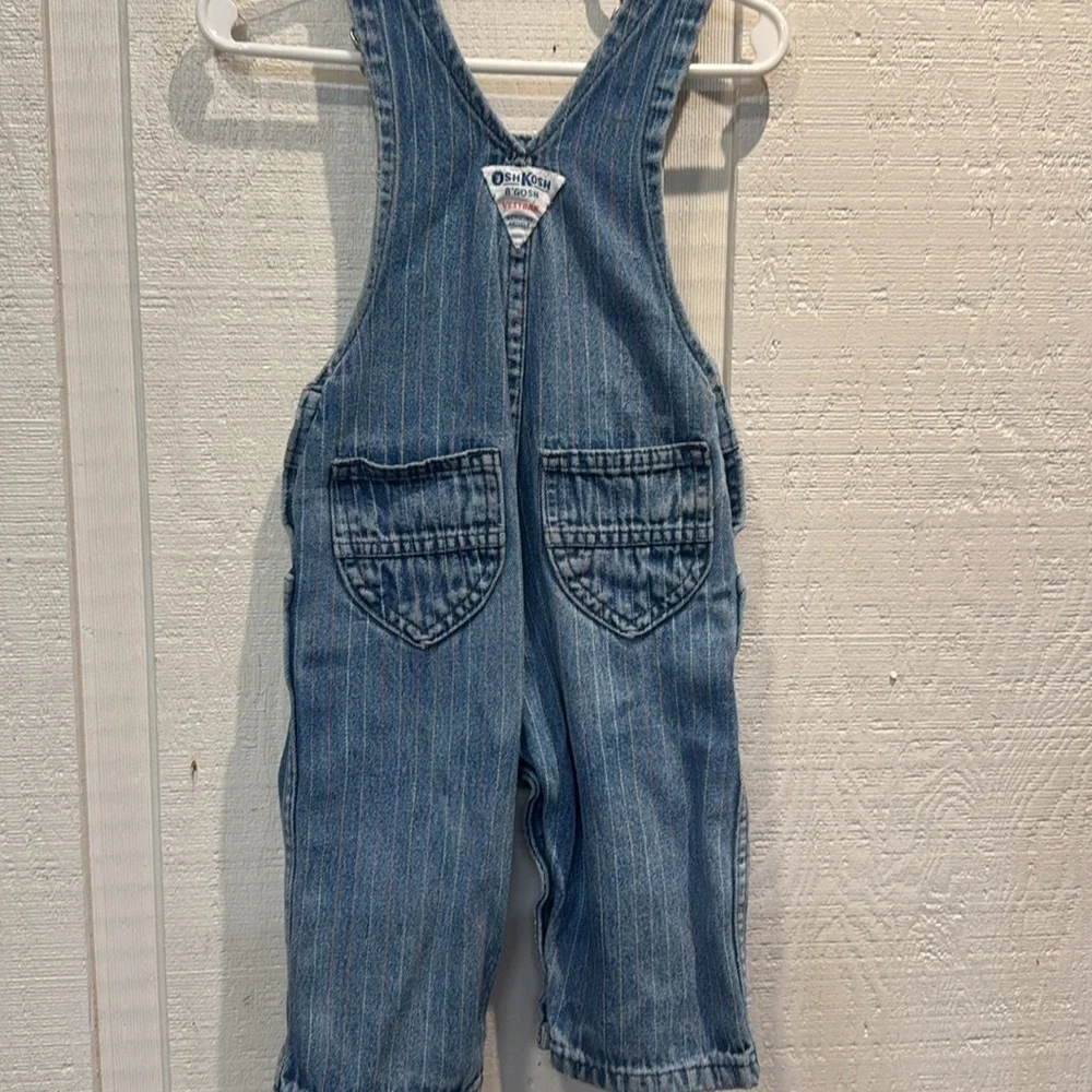 Vintage OshKosh B'gosh Blue pastel pinstripe Denim classic Overalls size 12 mos‎